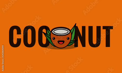 Cute Coconut Typography Illustration with Smiley Face
