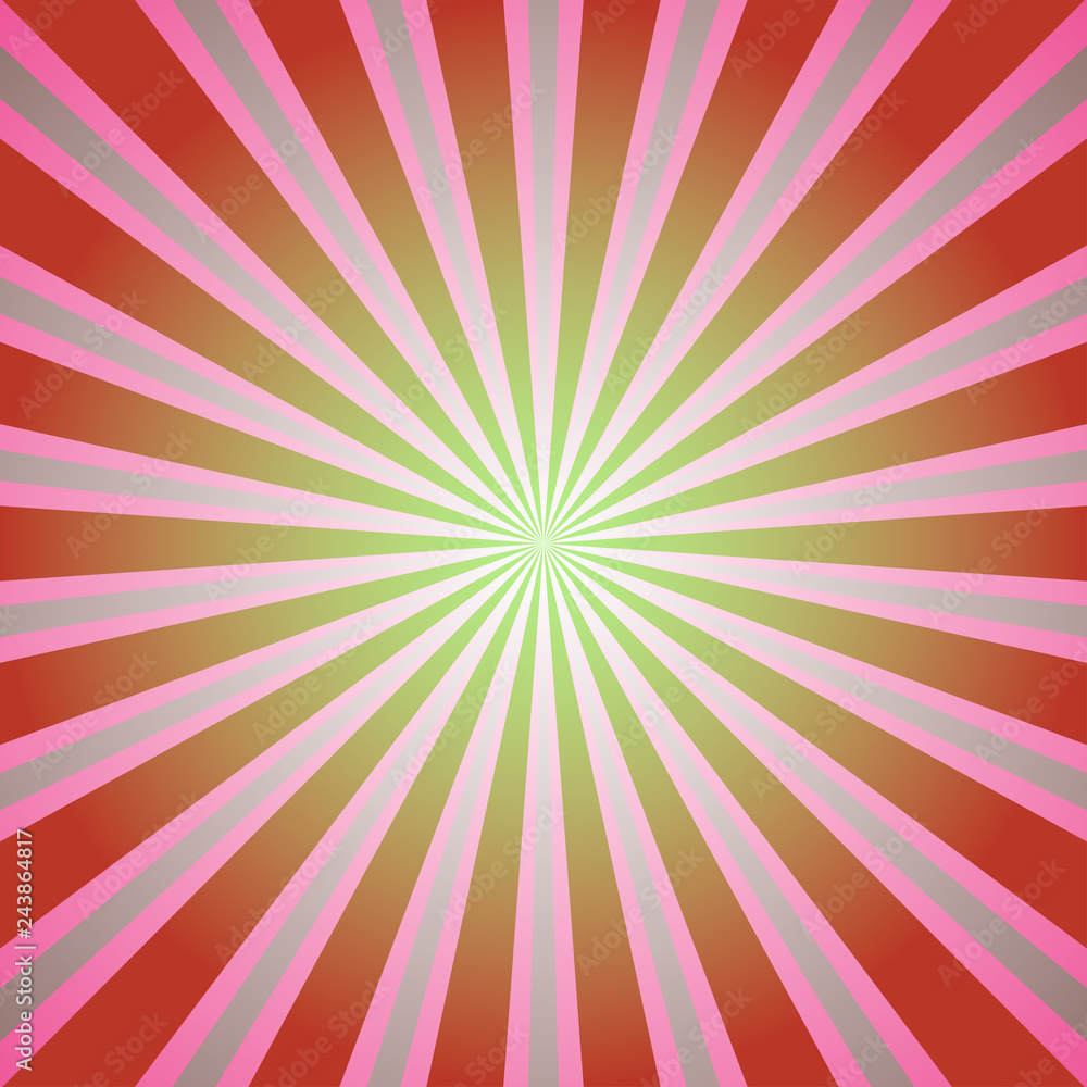 Obraz premium Sunlight background. Retro Red and green color burst background. Fantasy Vector illustration.