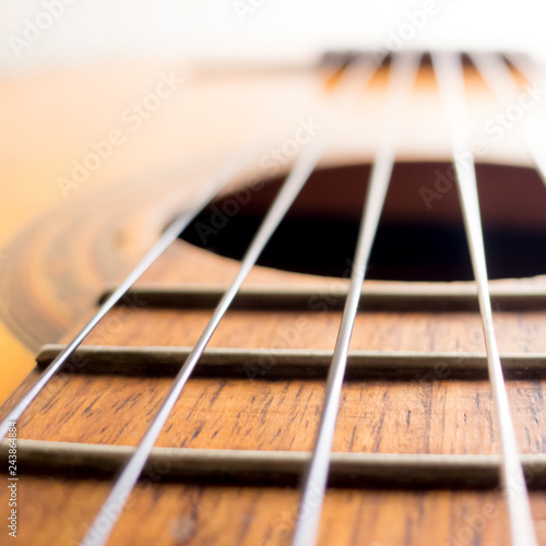 Classical guitar. Old classical guitar with nylon strings. Old acoustic guitar.