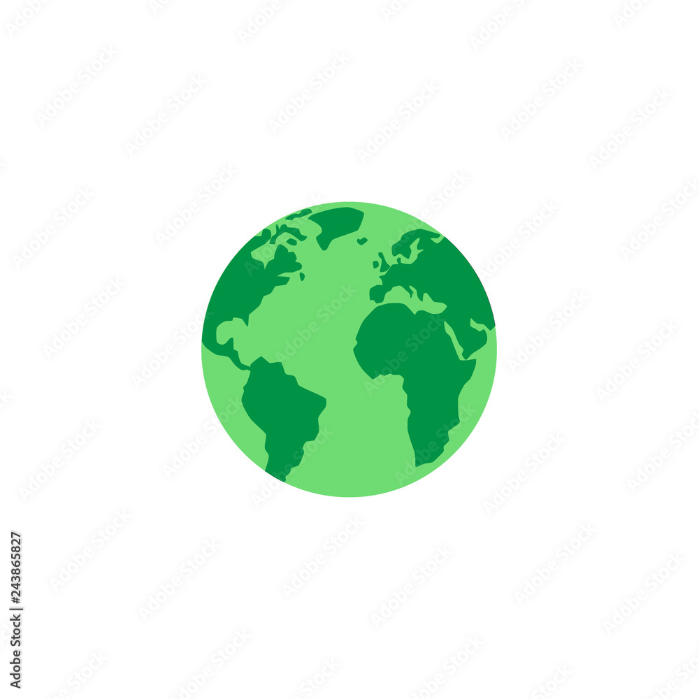 Green planet, globe with continents and oceans. Planet Earth green ecology concept vector icon.