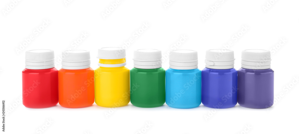 Set of colorful gouache paints on white background. Children's drawing Set of colorful gouache paints on white background. Children's drawing