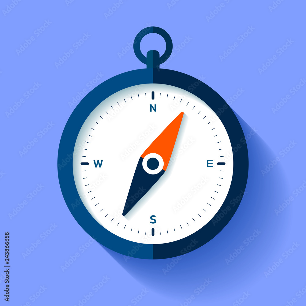 Compass icon in flat style, nautical tool on color background. Vector design element for you business project Compass icon in flat style, nautical tool on color background. Vector design element for you business project