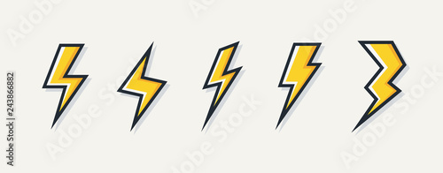 Fotografie, Obraz Vector electric lightning bolt logo set isolated on white background for electric power symbol, poster, t shirt
