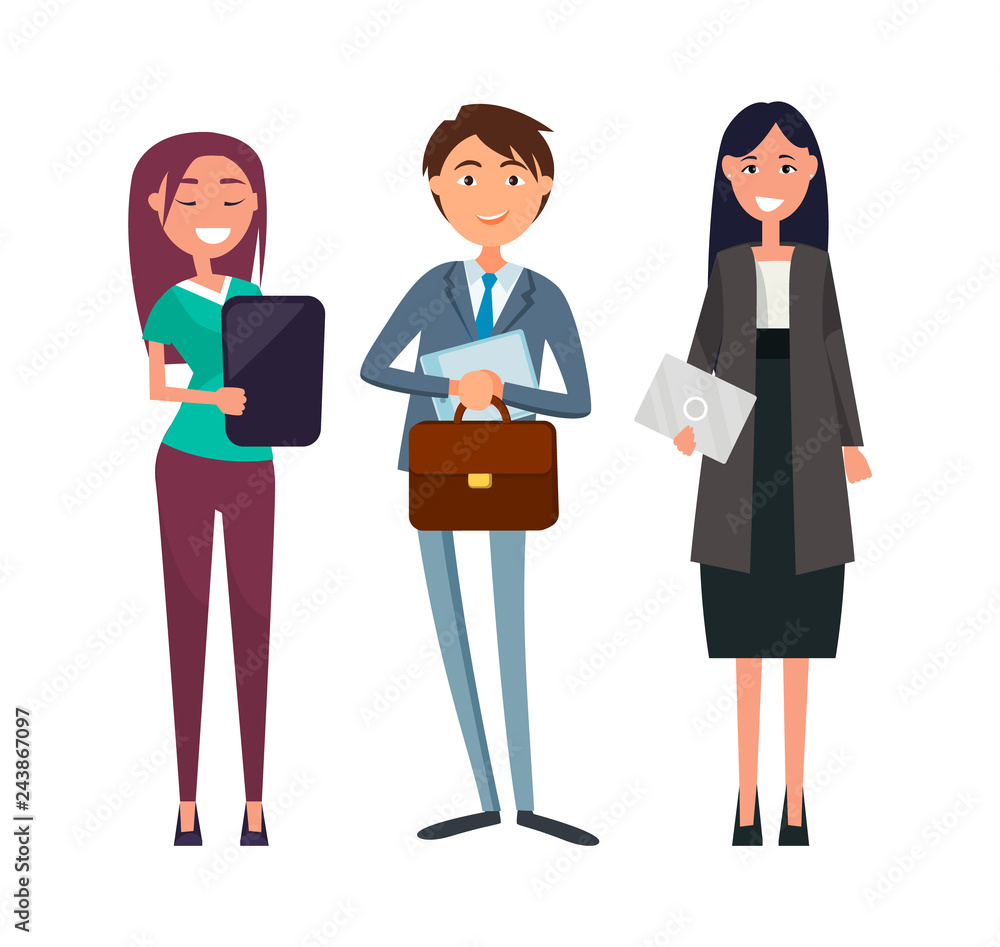 Vector Woman with Sheet of Paper, Boss Briefcase Vector Woman with Sheet of Paper, Boss Briefcase