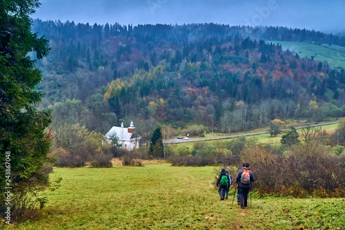 Fototapeta Naklejka Na Ścianę i Meble -  Orthodox church of St. Martyrs of Paraskevia in Lopienie - a Greek Catholic church, erected in the village of Lopienka