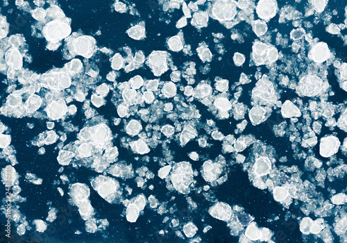 River Ice Flow, Aerial Top Down View