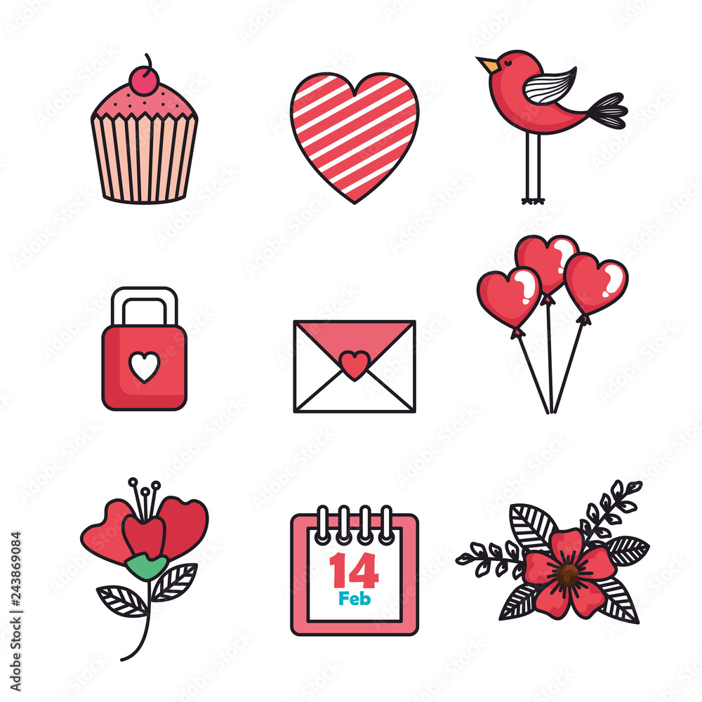 set icons of happy valentines day set icons of happy valentines day