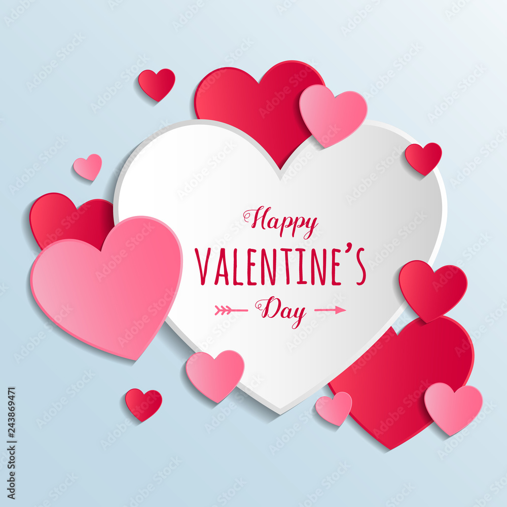 Valentine's Day greetings with paper cut hearts. Vector