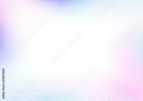 Multicolor frame with white copy space. Border of blue, violet, magenta squiggle lines. Vector background, modern template for album page, postcard, presentation, promotion. EPS10 illustration