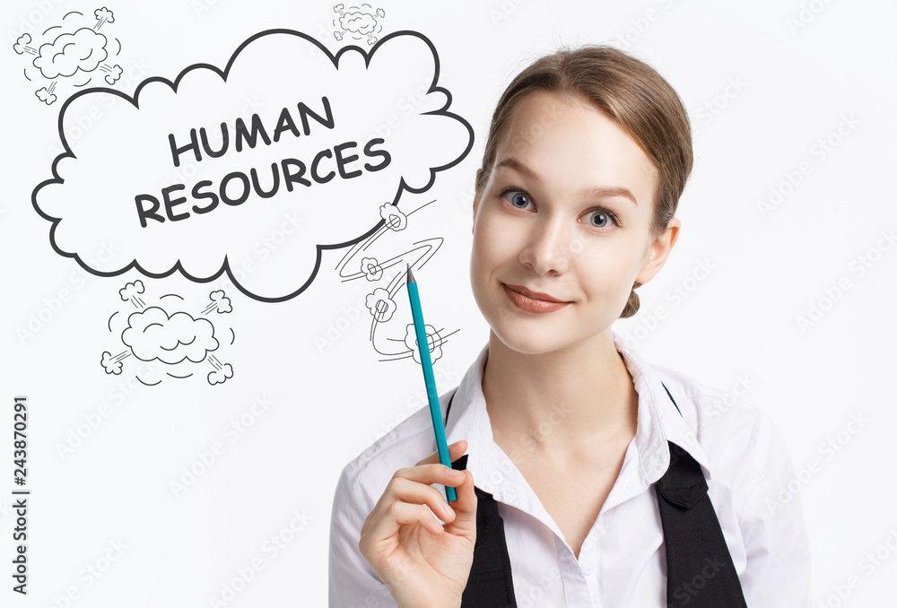 The concept of business, technology, the Internet and the network. A young entrepreneur working on a virtual screen of the future and sees the inscription: Human resources The concept of business, technology, the Internet and the network. A young entrepreneur working on a virtual screen of the future and sees the inscription: Human resources