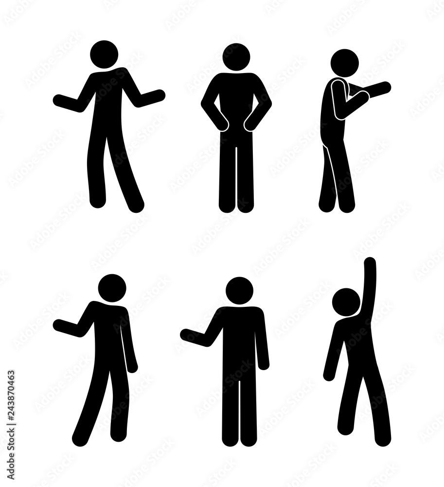 Stick man body black pictogram silhouettes Vector Image