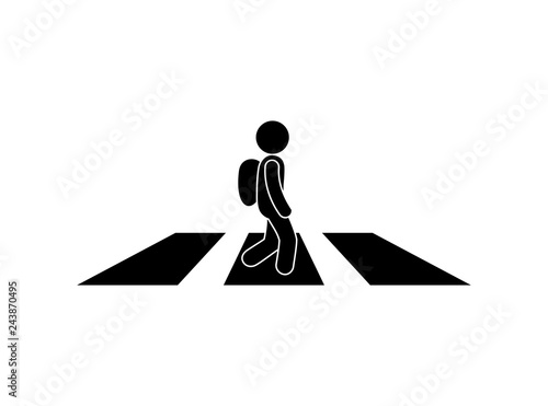 pedestrian icon child schoolboy, crosswalk pictogram