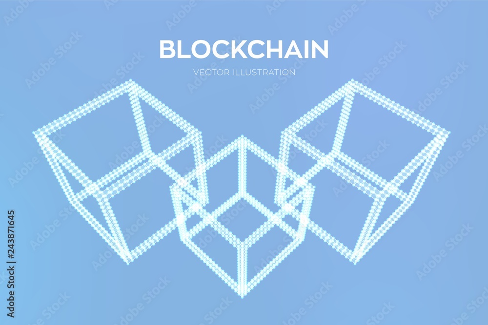 Block chain. Crypto currency. Blockchain concept. 3D isometric digital block. Editable cryptocurrency template. Stock vector illustration.