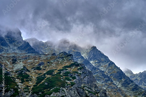 Beautiful panoramic view of the High Tatras mountains in the early autumn, Slovakia.