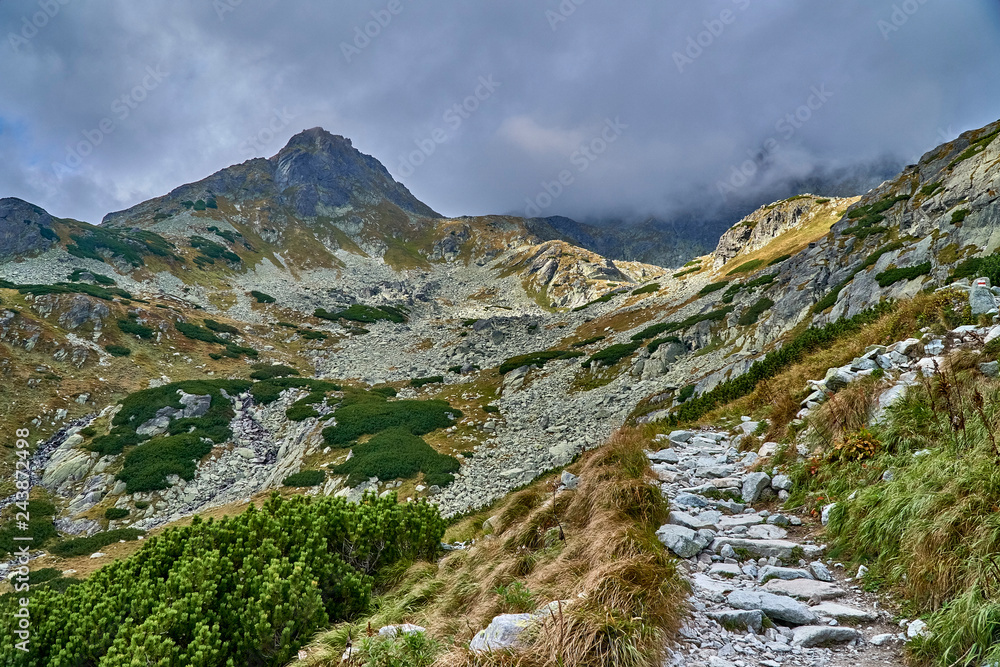 Beautiful panoramic view of the High Tatras mountains in the early autumn, Slovakia.