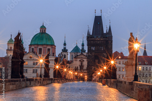 morning view of the Charles Bridge and the city of Pragu