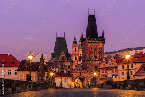 morning view of the Charles Bridge and the city of Pragu
