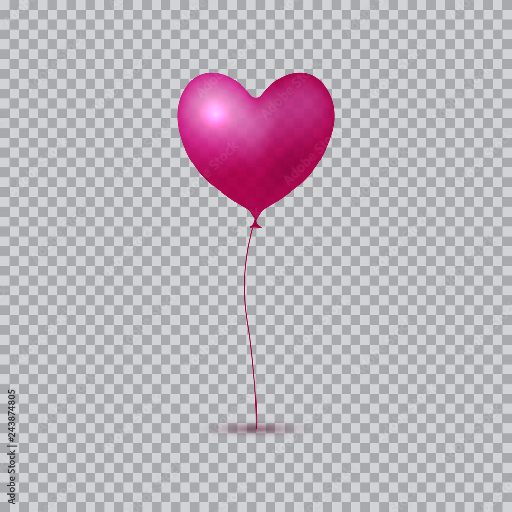 Realistic heart balloon on transparent background. Vector