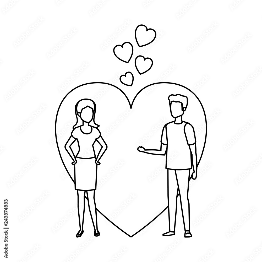 lovers couple with hearts floating lovers couple with hearts floating
