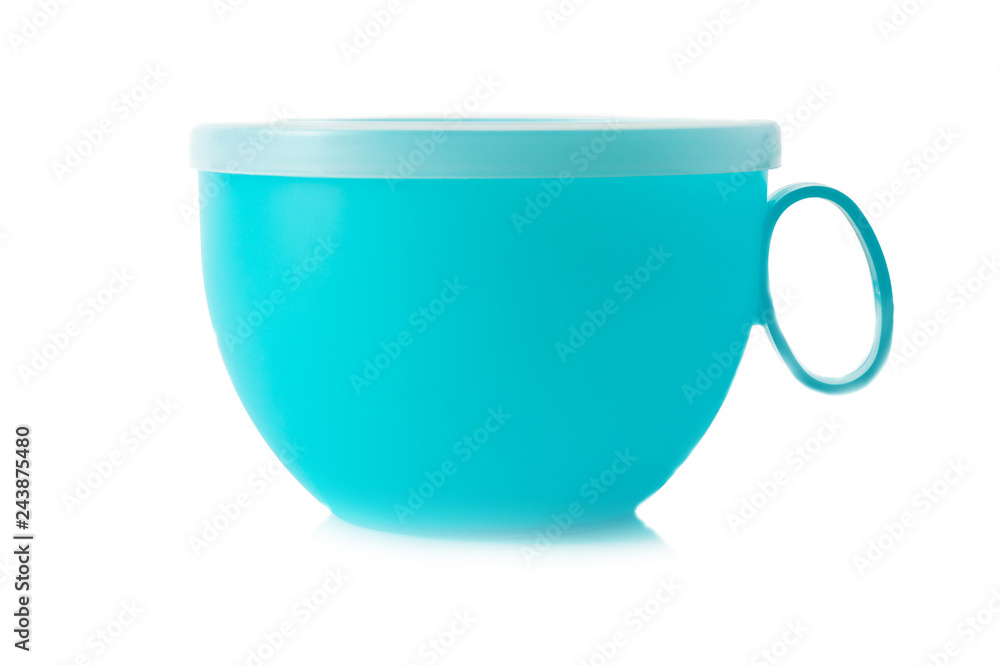 Aquamarine plastic cup on a white background Aquamarine plastic cup on a white background