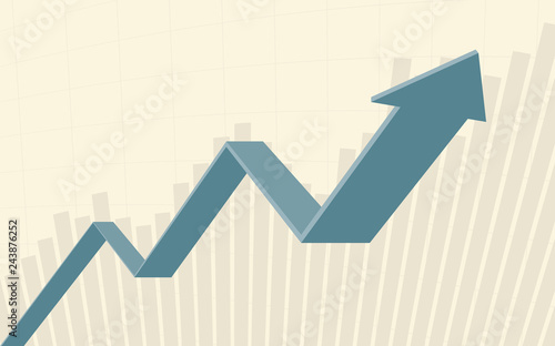 blue color 3d uptrend line arrows go up with bar chart in flat icon design on yellow color background