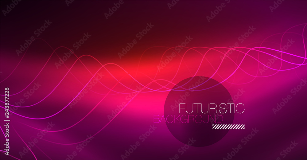 Abstract shiny glowinng color wave design element on dark background - science or technology concept Abstract shiny glowinng color wave design element on dark background - science or technology concept
