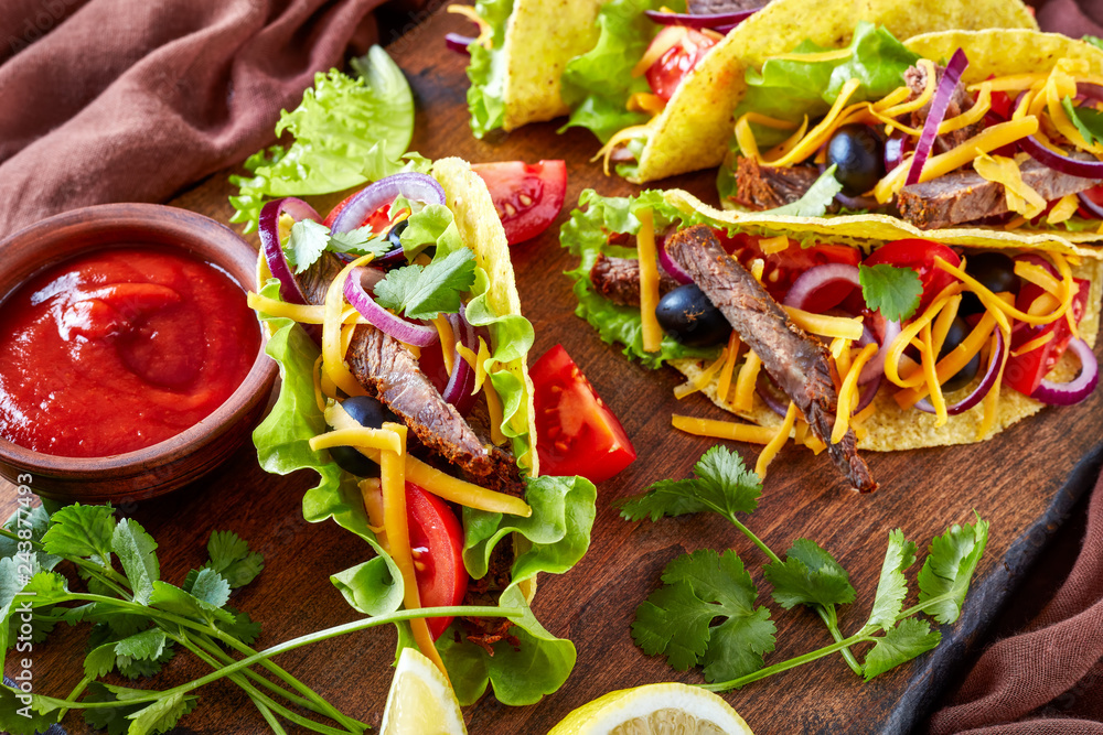tacos with roasted beef cut in strips Stock Photo Adobe Stock