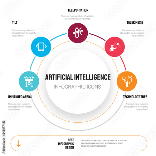 Abstract infographics of artificial intelligence template. Unmanned aerial vehicle, Tilt, Teleportation icons can be used for workflow layout, diagram, business step options, banner, web design.