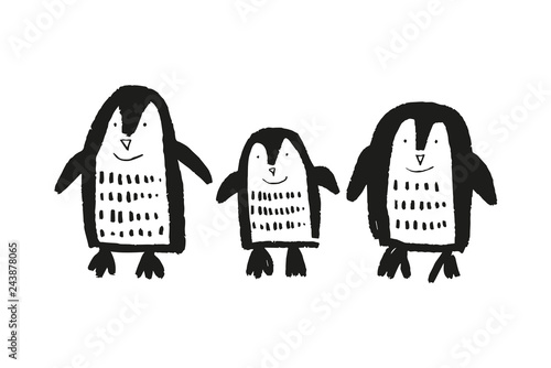 Cute nursery hand drawn little penguins, baby animal print