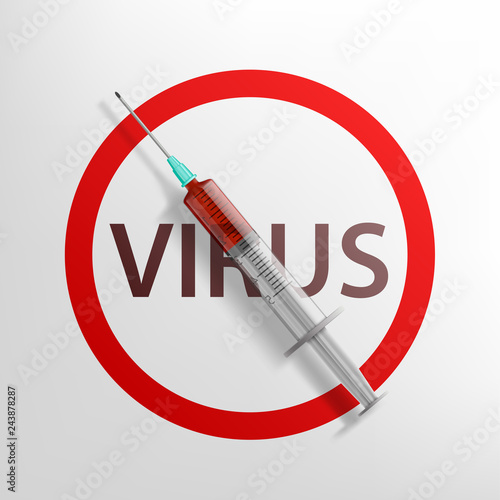 Medical drug in the syringe with a needle. Virus flu vaccine. photo