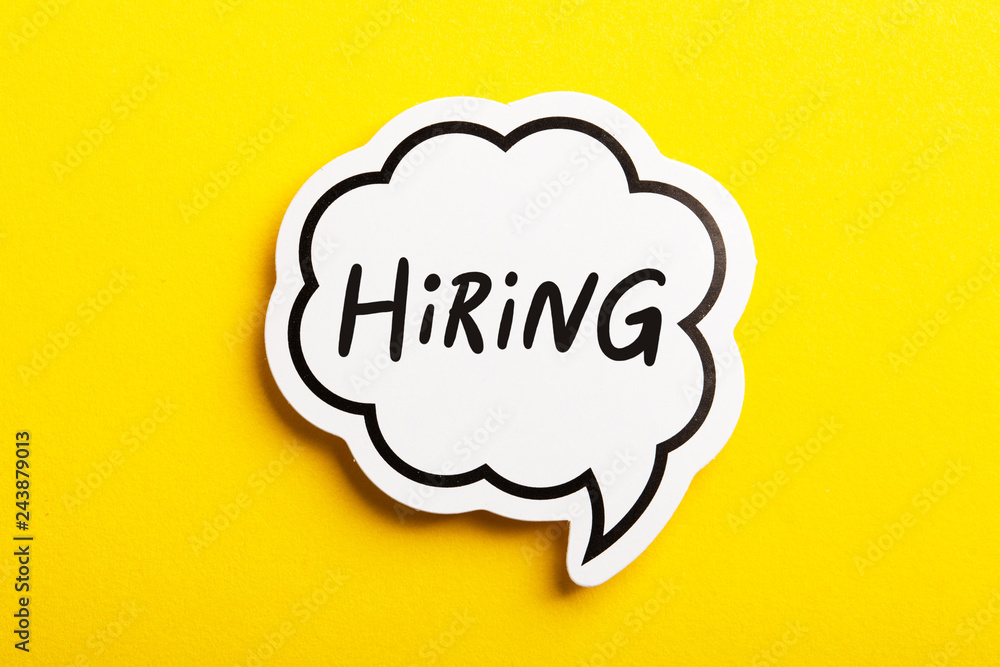 Hiring Speech Bubble Isolated On Yellow Background Hiring Speech Bubble Isolated On Yellow Background