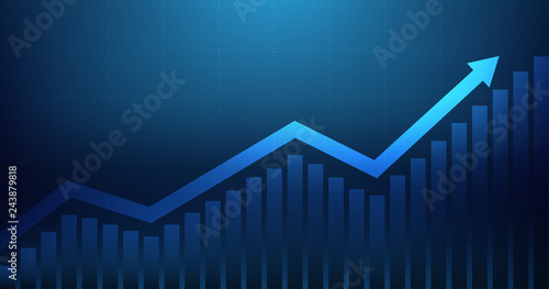 Tela Widescreen Abstract financial graph with uptrend line arrow and bar chart of sto
