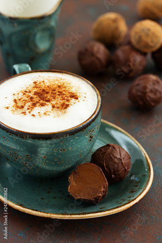Handmade candies. Beylis liqueur truffle and coffee. Home sweetness. Selective focus.