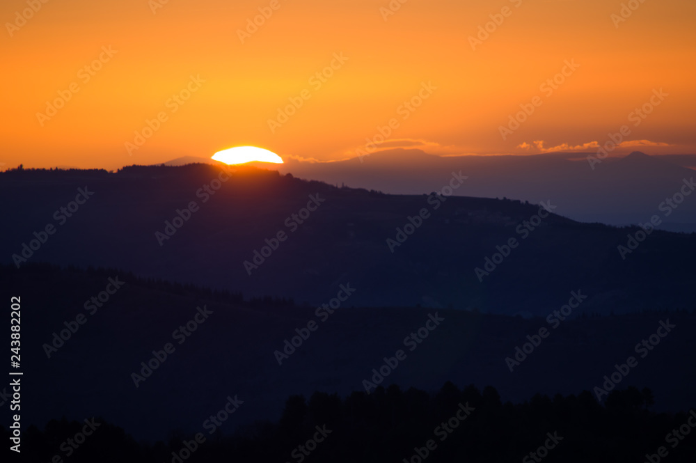silhouette sunset mountain fog valley silhouette sunset mountain fog valley