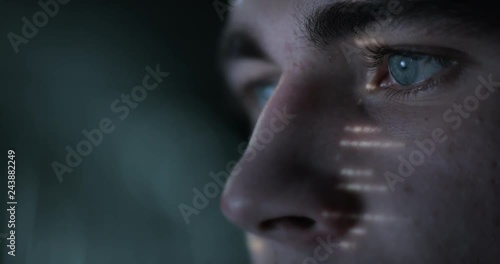 Data projection on face of a young man
