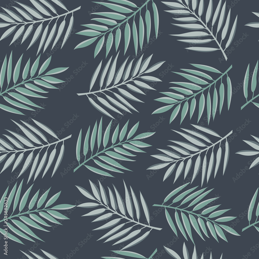  Seamless Floral Background. Seamless Tropical Leaves Pattern. Flat Jungle Print