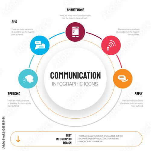 Abstract infographics of communication template. Speaking, Sms, Smartphone, , Reply icons can be used for workflow layout, diagram, business step options, banner, web design.