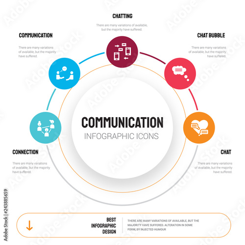 Abstract infographics of communication template. Connection, Communication, Chatting, Chat bubble, icons can be used for workflow layout, diagram, business step options, banner, web design.