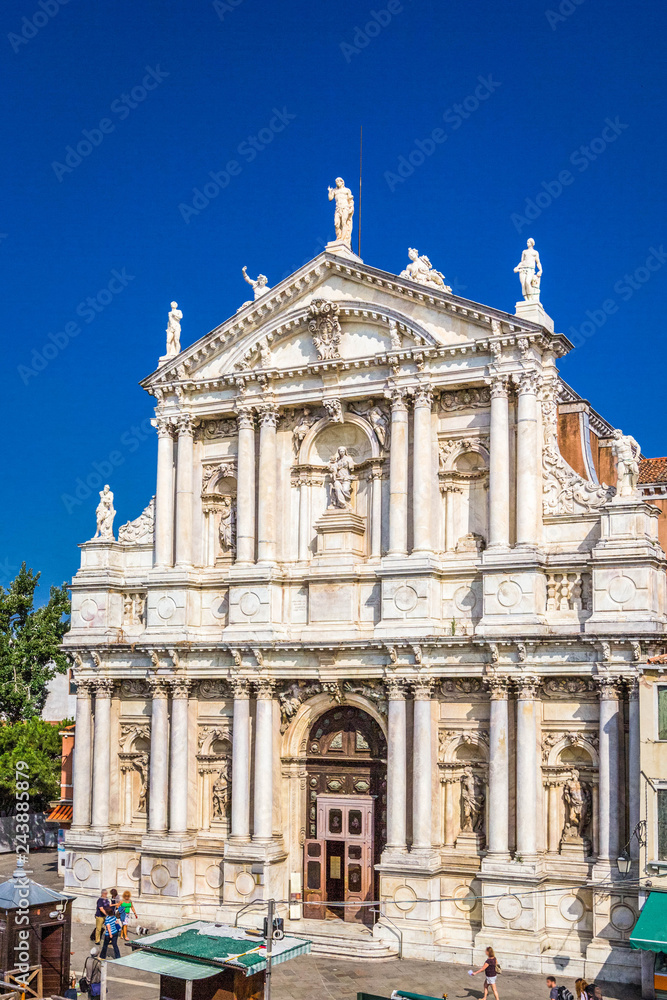 Facade Santa Maria di Nazareth (Church of Scalzi) is Roman Catholic Carmelite church, designs of Baldassarre Longhena, Giuseppe Sardi in Venice,  Italy.