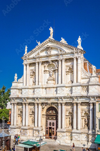 Facade Santa Maria di Nazareth (Church of Scalzi) is Roman Catholic Carmelite church, designs of Baldassarre Longhena, Giuseppe Sardi in Venice, Italy.