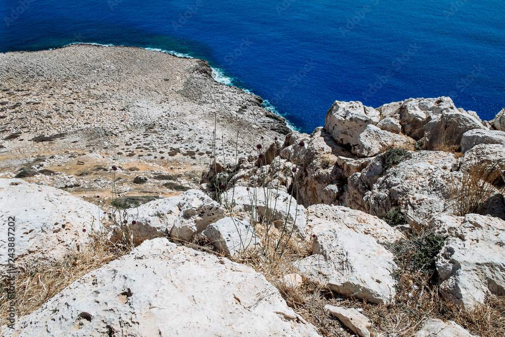 Sea caves near Cape Greko. Mediterranean Sea