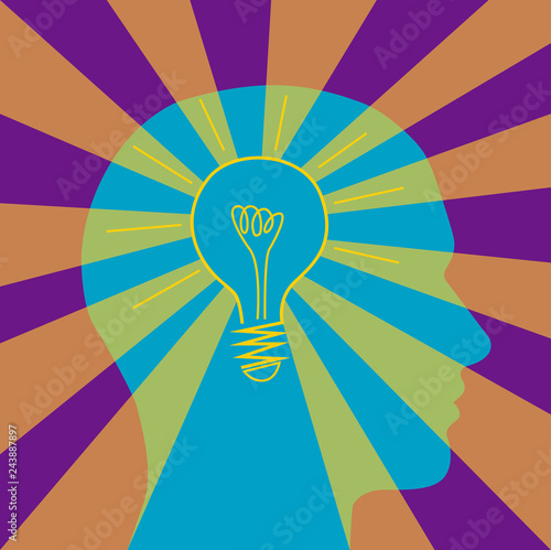 vettoriale testa con lampadina eureka idea