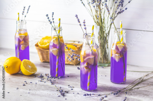 Fresh lavender violet cocktail with lemon and ice