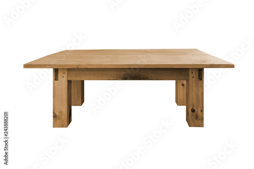 Low wooden table isolated.