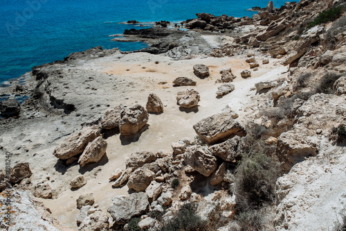 Sea caves near Cape Greko. Mediterranean Sea