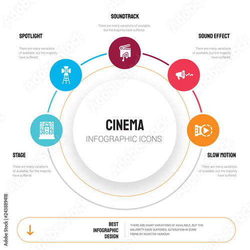 Abstract infographics of cinema template. Stage, Spotlight, soundtrack, sound  effect, slow motion icons can be used for workflow layout, diagram,  business step options, banner, web design. Stock Vector | Adobe Stock