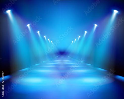 Illuminated way at night. Vector Illustration.