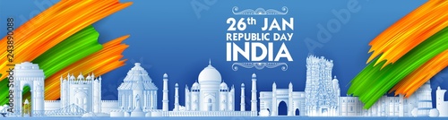 Famous Indian monument and Landmark like Taj Mahal, India Gate, Qutub Minar and Charminar for Happy Republic Day of India