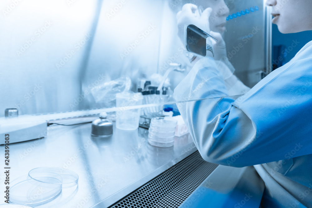 Asian scientist working in the lab,Doing experiment for product,The researchers analyzed to find the results of the experiment.