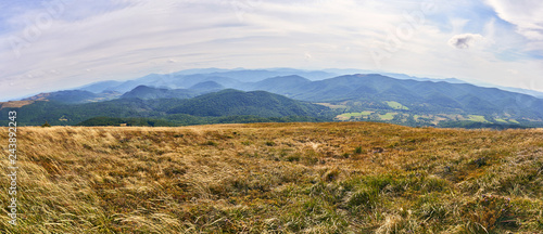 Fototapeta Naklejka Na Ścianę i Meble -  Beautiful panoramic view of the Bieszczady mountains in the early autumn, Bieszczady National Park (Polish: Bieszczadzki Park Narodowy), Poland.